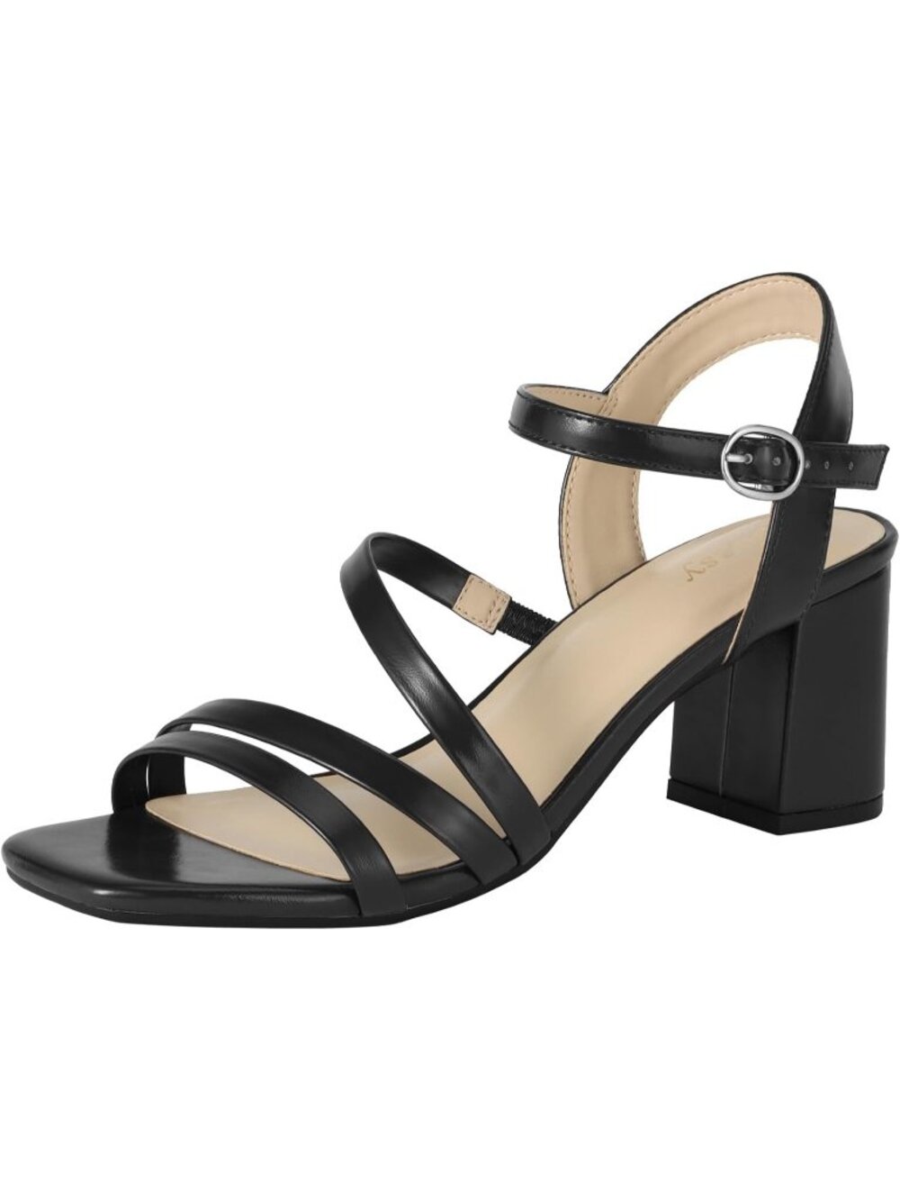 Women's Black Square Open Toe Chunky Block Strappy Heeled Sandals For Wedding
